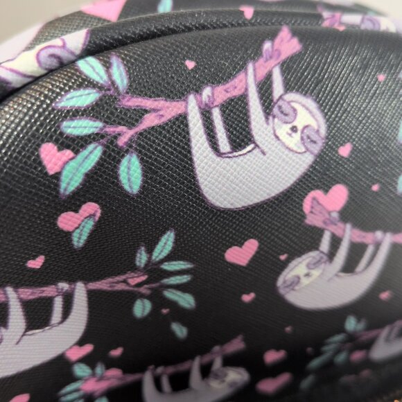 Under One Sky Faux Leather Sloth Backpack Bag Hearts Black Multicolor Mini Small - Picture 10 of 16